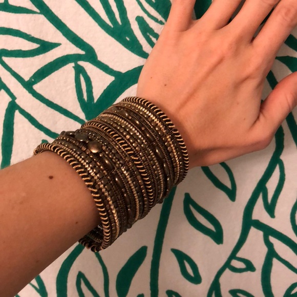 Gold beaded cuff bracelet - Picture 2 of 3